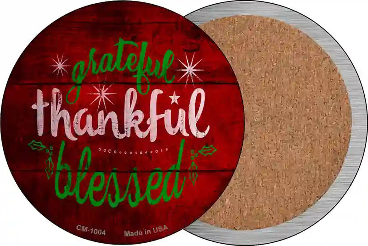 Grateful and Blessed Novelty Circle Coaster Set of 4