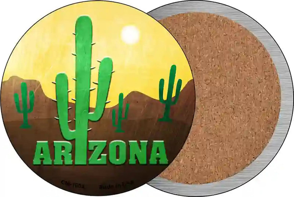 Arizona with Saguaro Novelty Circle Coaster Set of 4