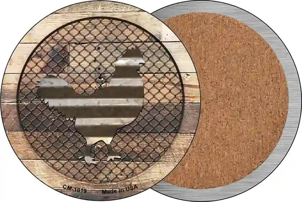 Corrugated Chicken on Wood Novelty Circle Coaster Set of 4