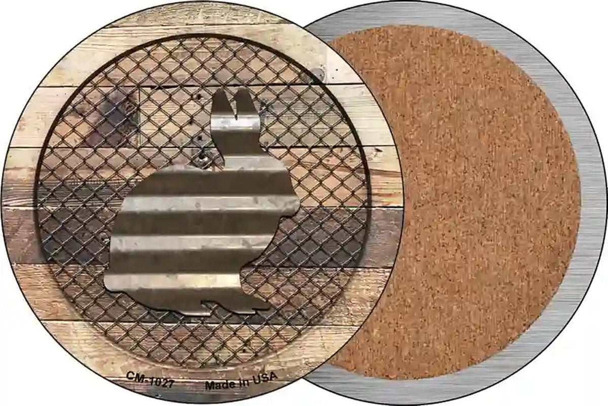 Corrugated Rabbit on Wood Novelty Circle Coaster Set of 4