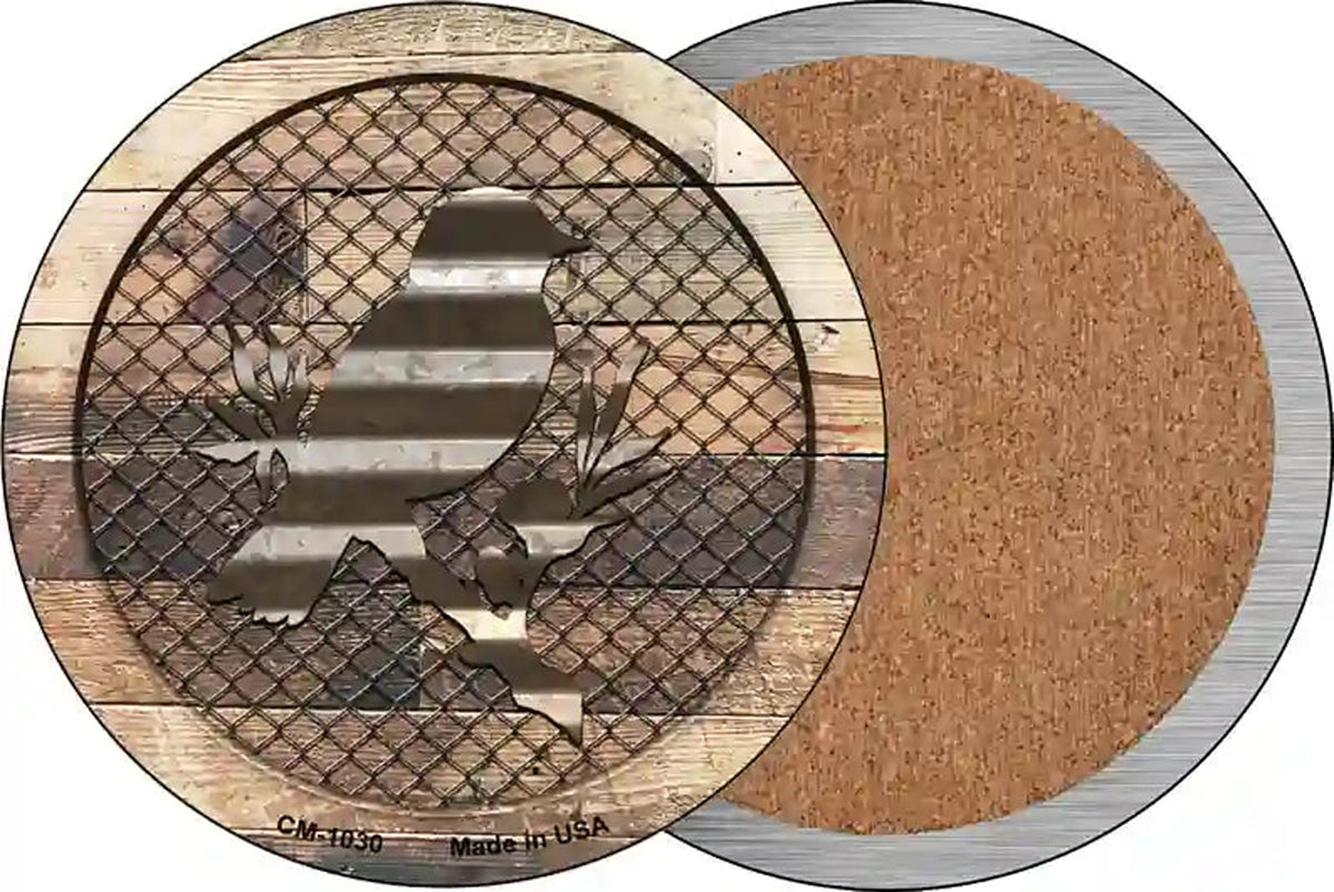 Corrugated Bird on Wood Novelty Circle Coaster Set of 4