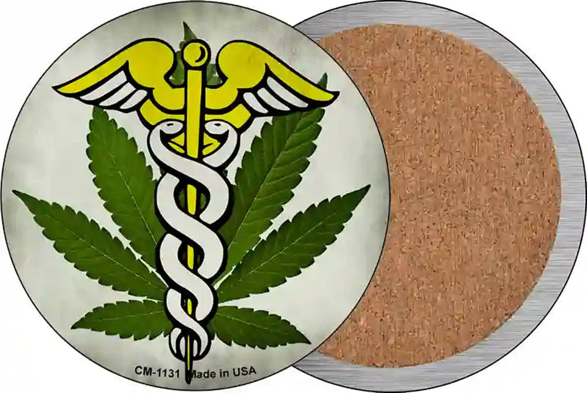 Cannabis Caduceus Novelty Circle Coaster Set of 4