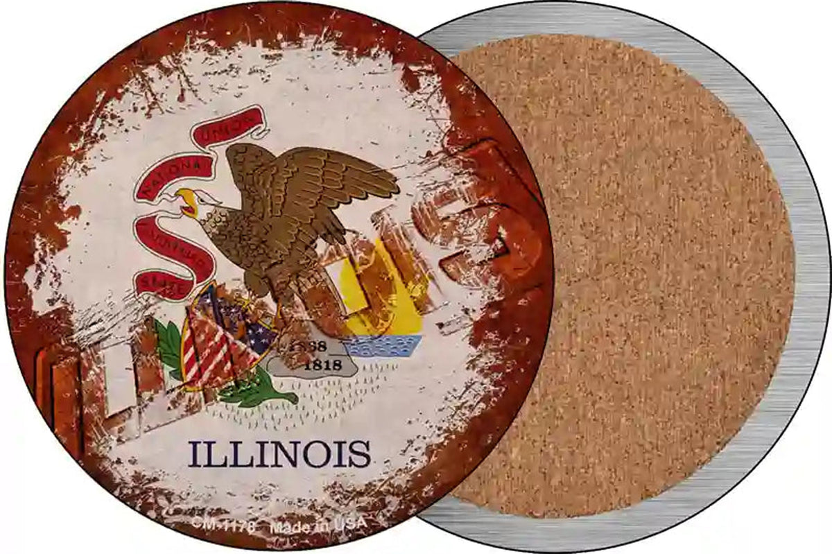 Illinois Rusty Stamped Novelty Circle Coaster Set of 4