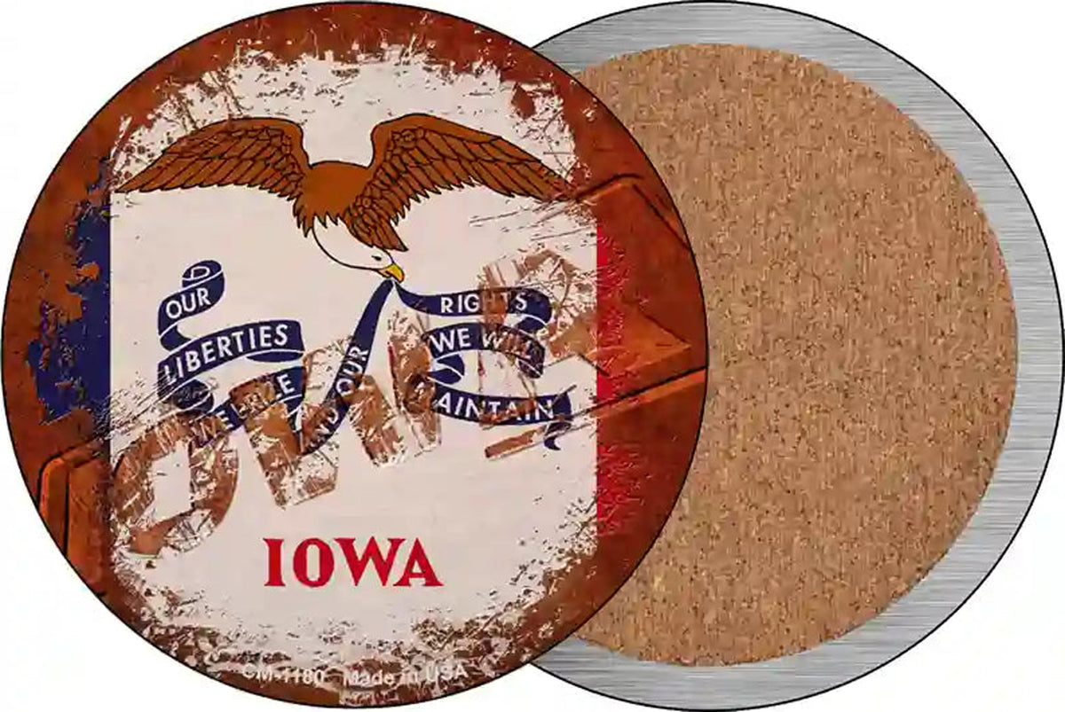 Iowa Rusty Stamped Novelty Circle Coaster Set of 4