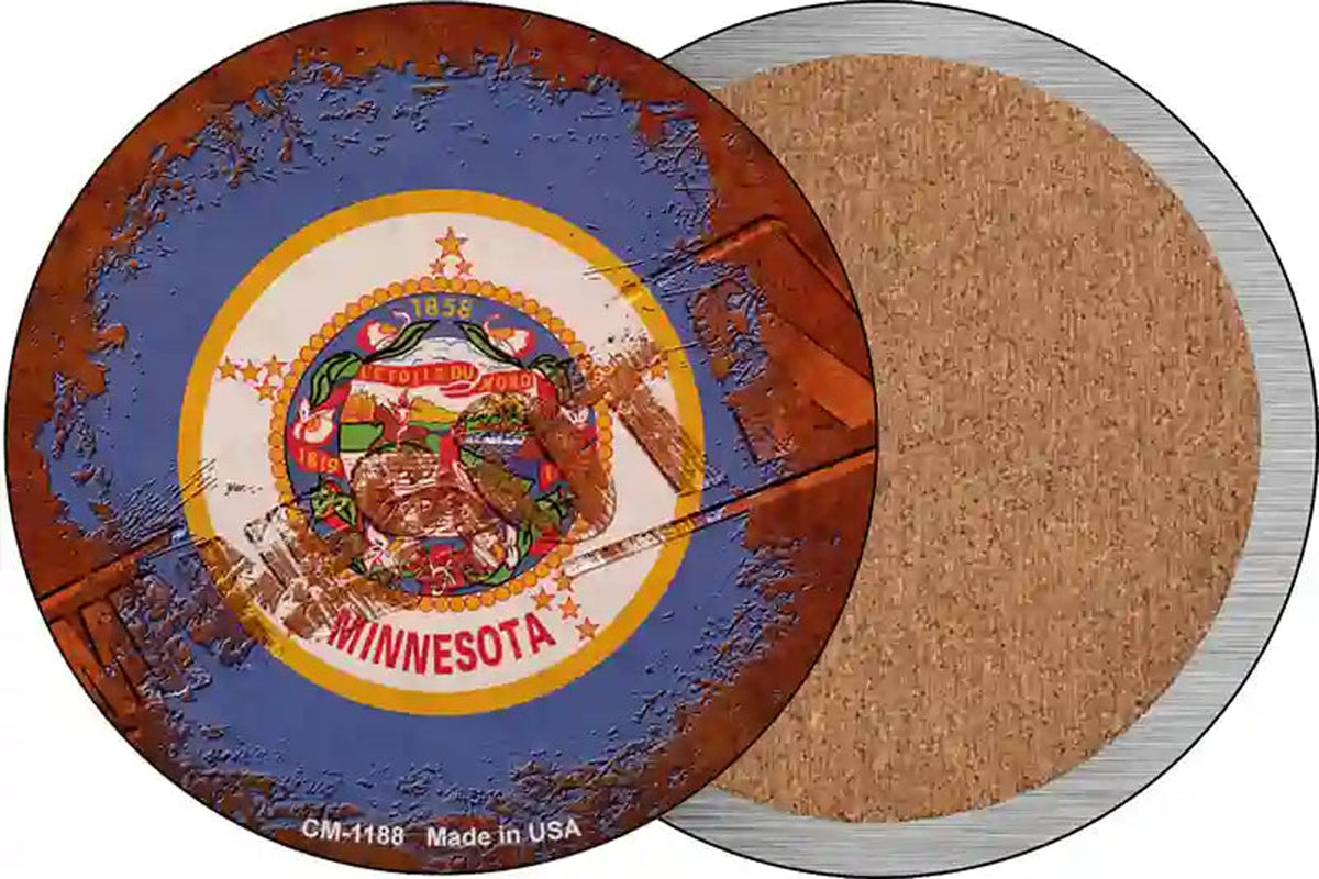 Minnesota Rusty Stamped Novelty Circle Coaster Set of 4