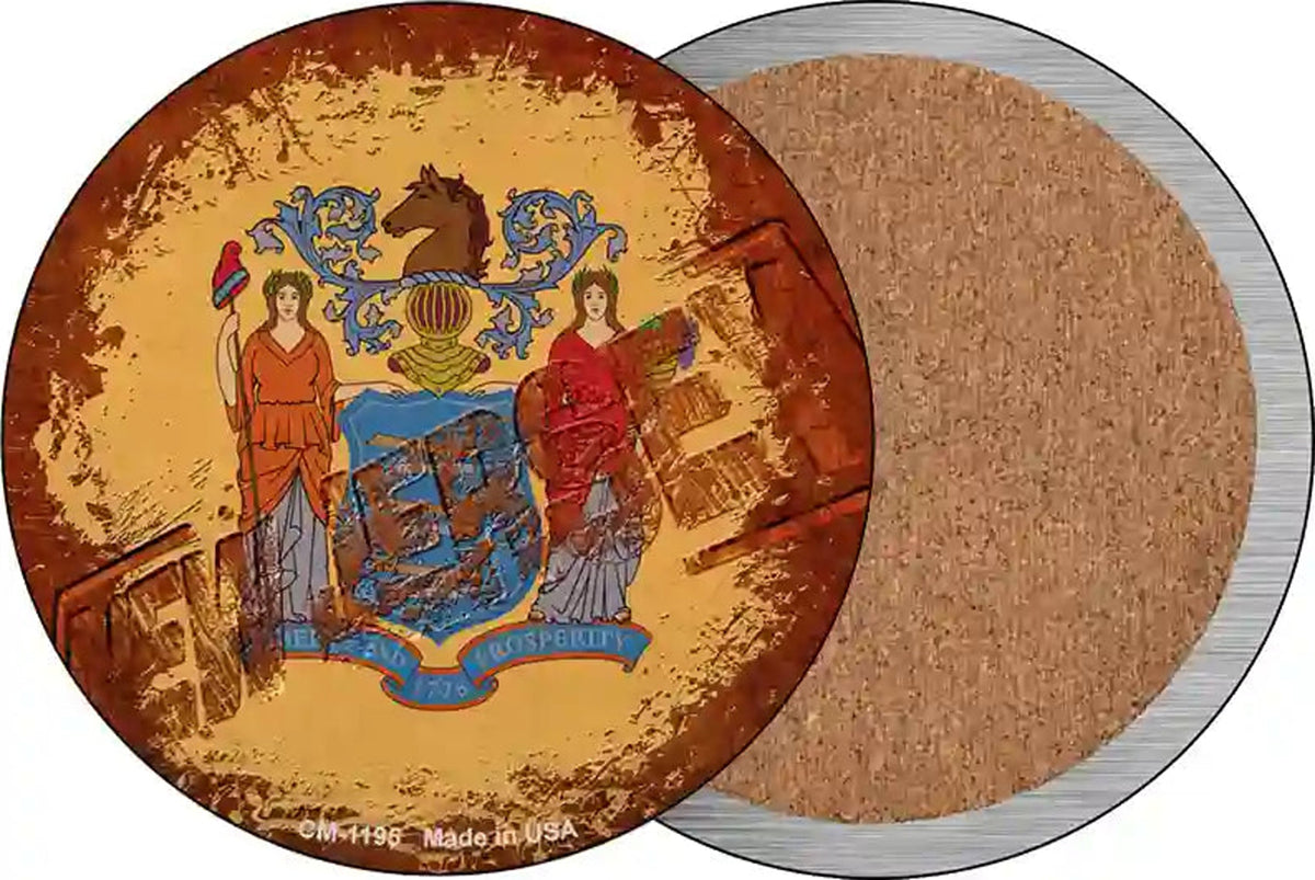 New Jersey Rusty Stamped Novelty Circle Coaster Set of 4