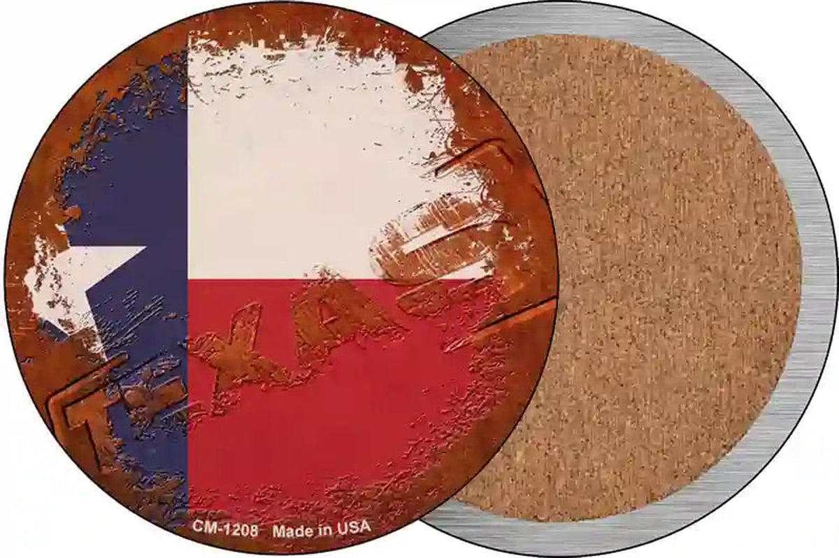 Texas Rusty Stamped Novelty Circle Coaster Set of 4