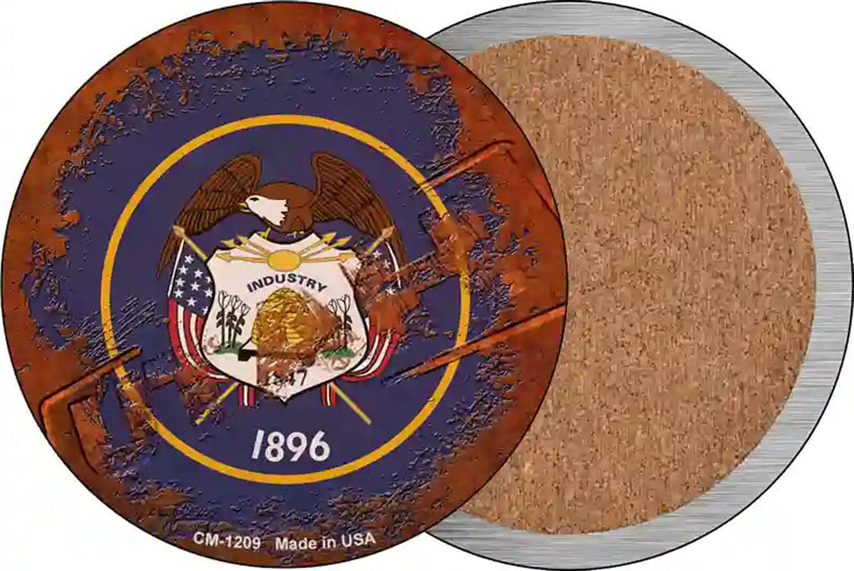 Utah Rusty Stamped Novelty Circle Coaster Set of 4