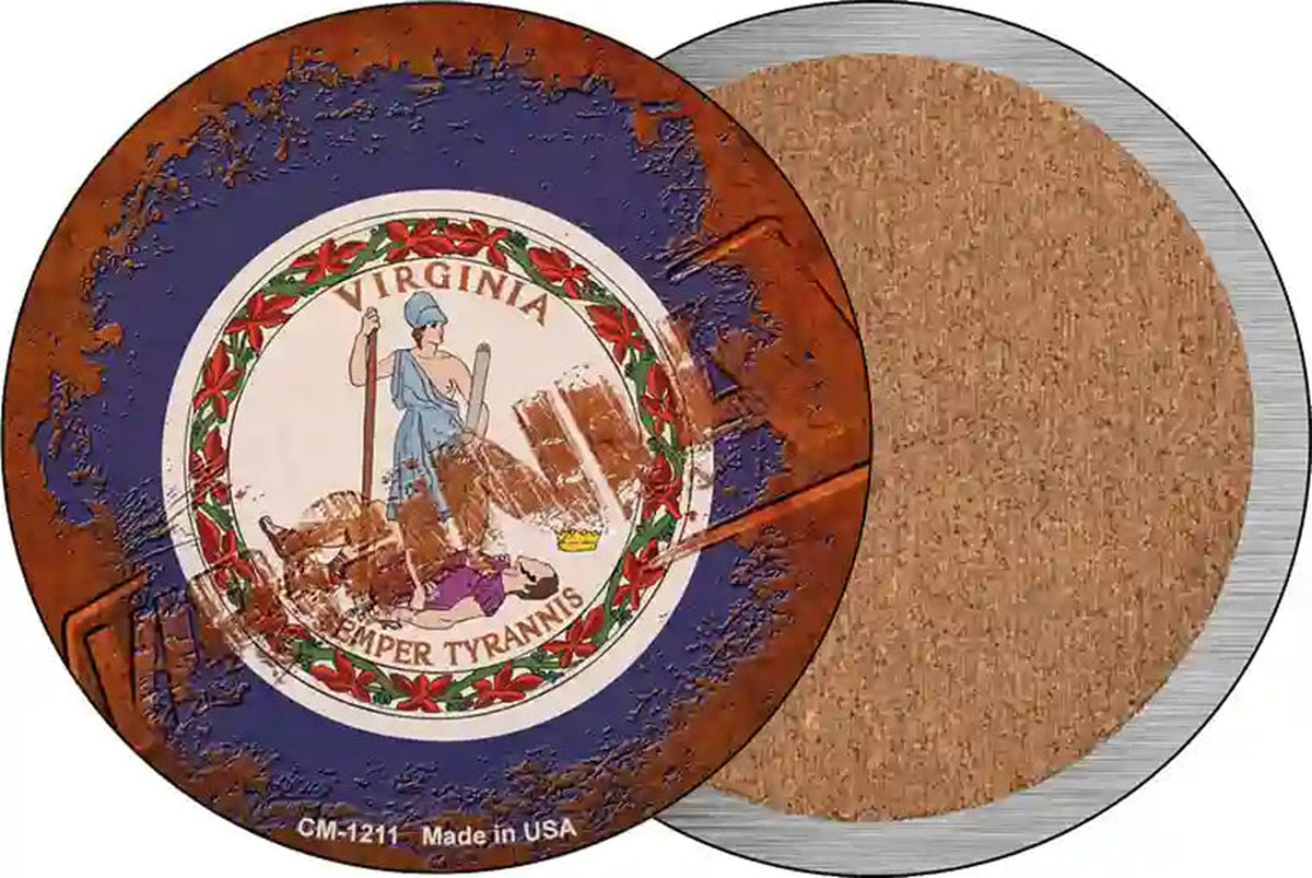 Virginia Rusty Stamped Novelty Circle Coaster Set of 4