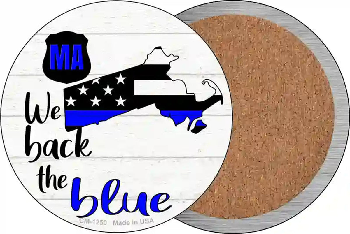 Massachusetts Back The Blue Novelty Circle Coaster Set of 4