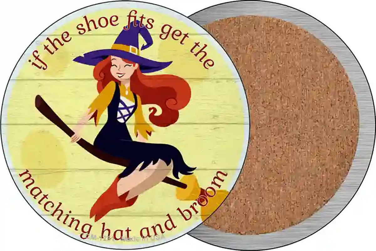 Matching Hat and Broom Girl Novelty Circle Coaster Set of 4