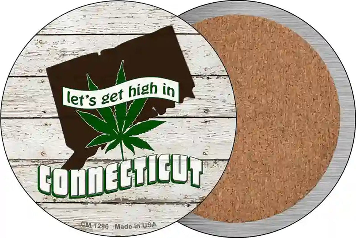 Lets Get High In Connecticut Novelty Circle Coaster Set of 4