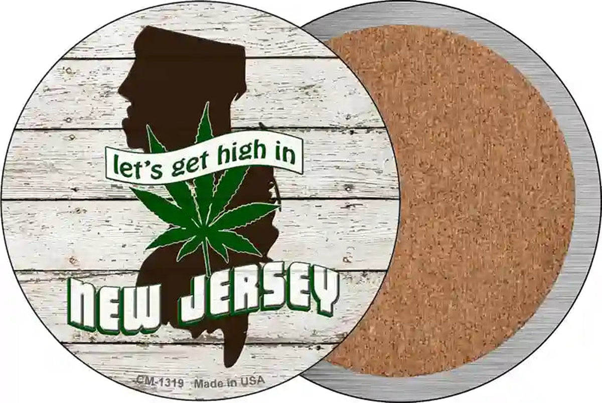 Lets Get High In New Jersey Novelty Circle Coaster Set of 4