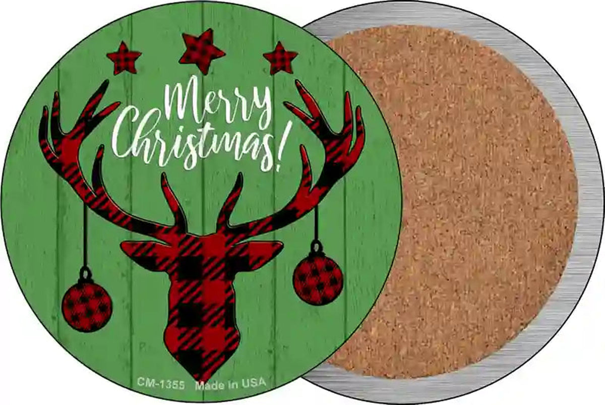 Merry Christmas Reindeer Novelty Circle Coaster Set of 4