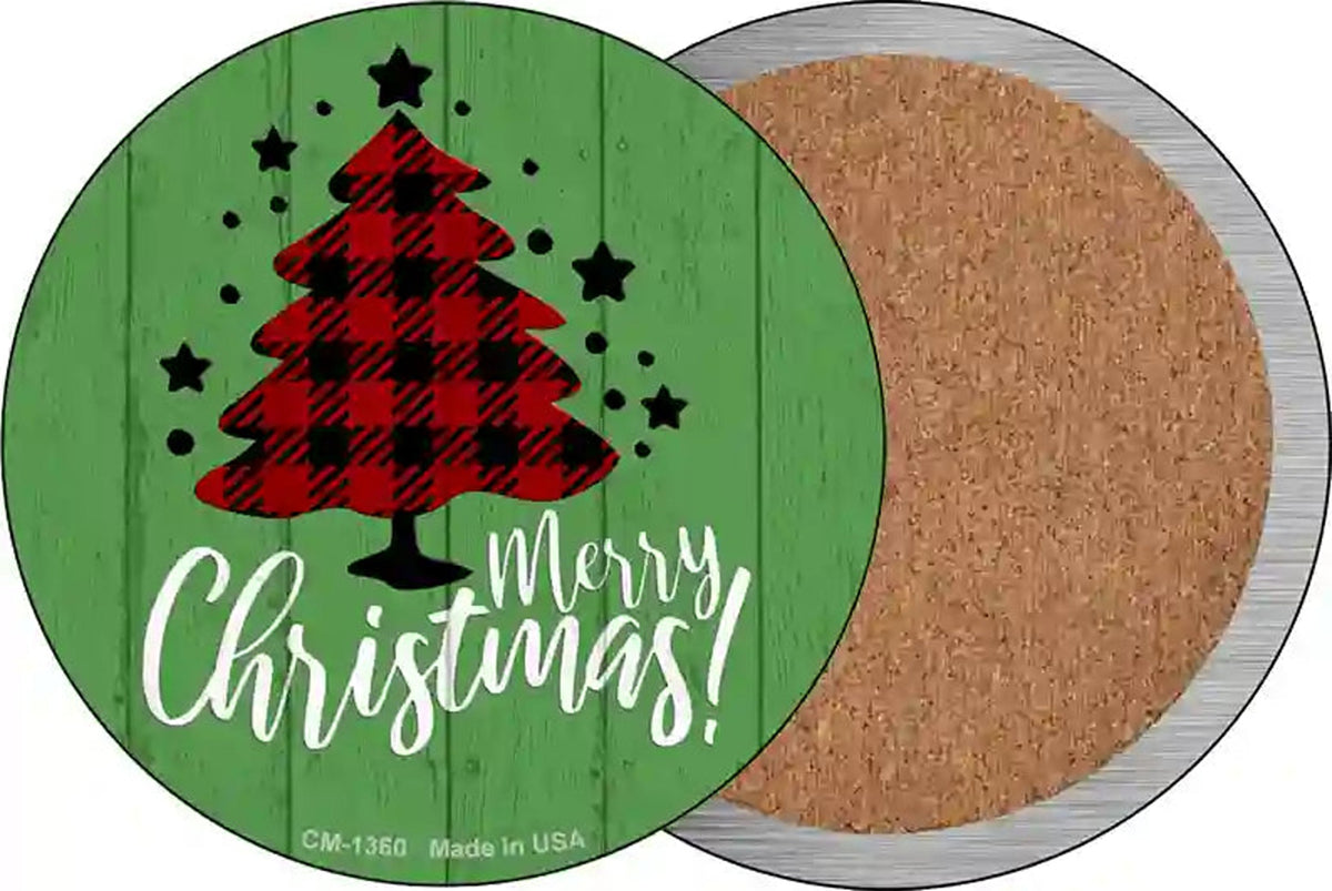 Merry Christmas With Tree Novelty Circle Coaster Set of 4