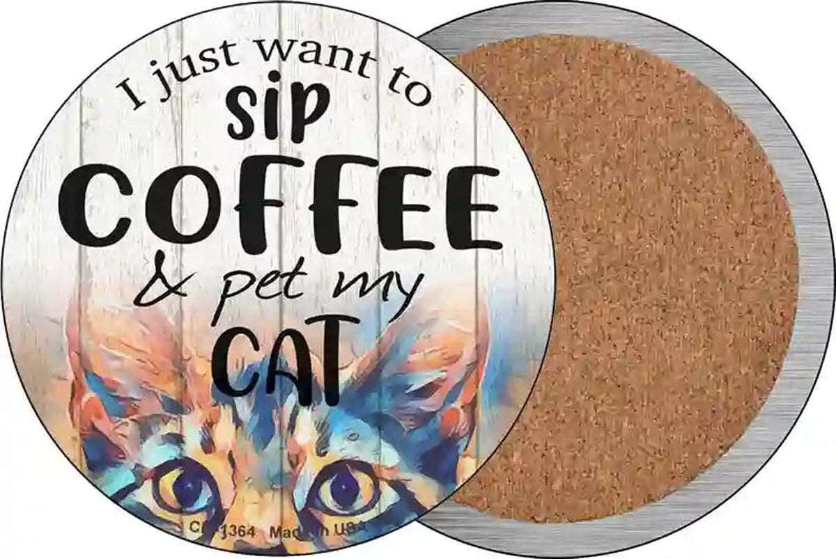 Sip Coffee And Pet Cat Novelty Circle Coaster Set of 4
