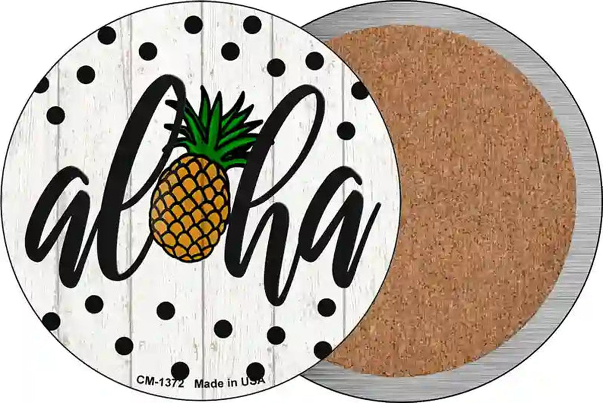 Aloha Pineapple Novelty Circle Coaster Set of 4