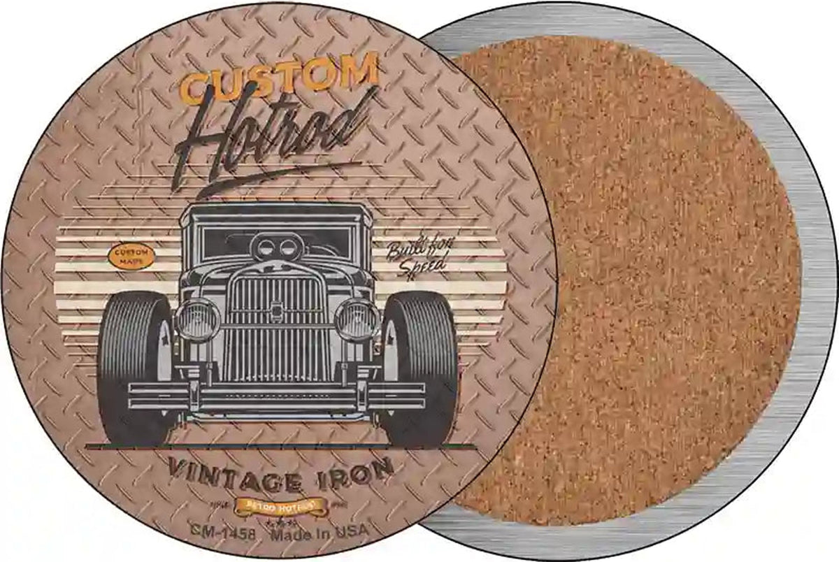 Built For Speed Hotrod Novelty Circle Coaster Set of 4