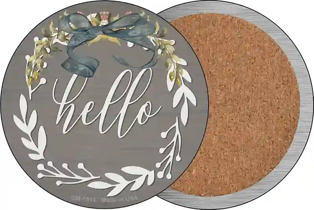 Hello Wreath Novelty Circle Coaster Set of 4