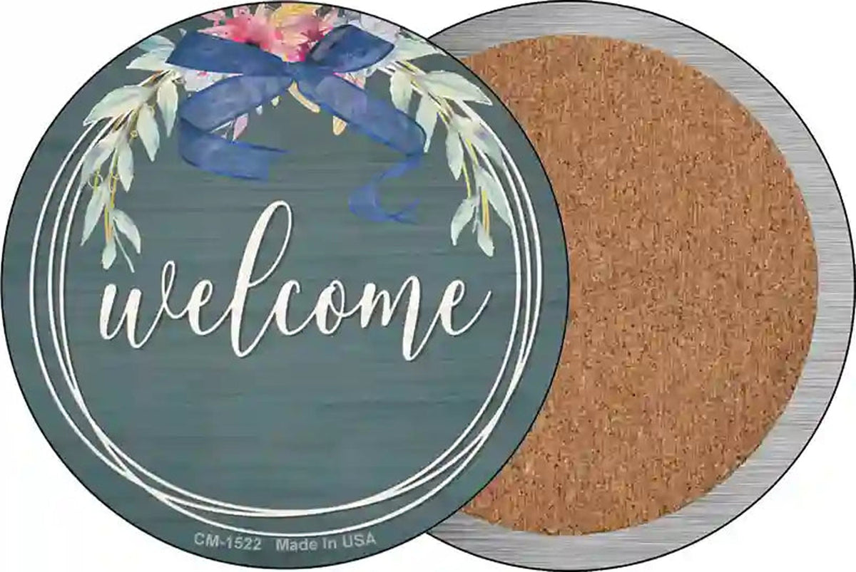 Welcome Wreath Novelty Circle Coaster Set of 4