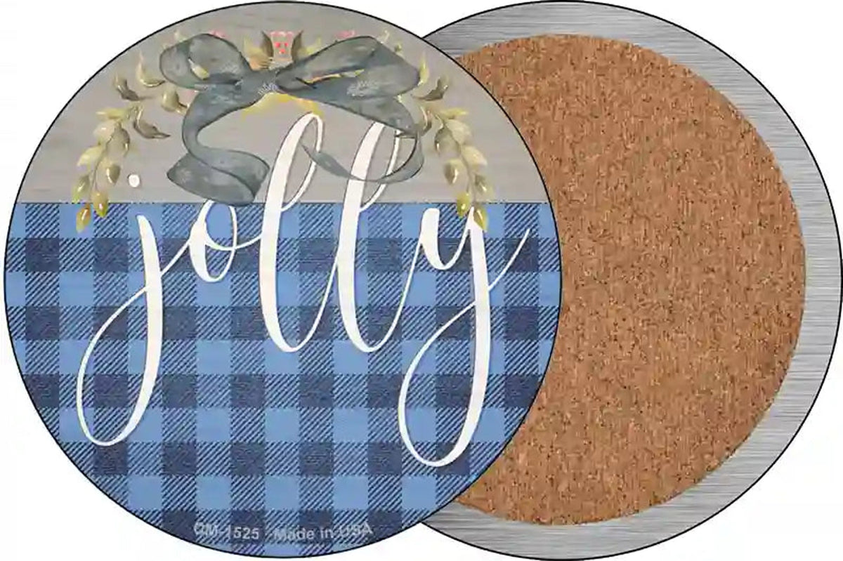 Jolly Blue Plaid Novelty Circle Coaster Set of 4