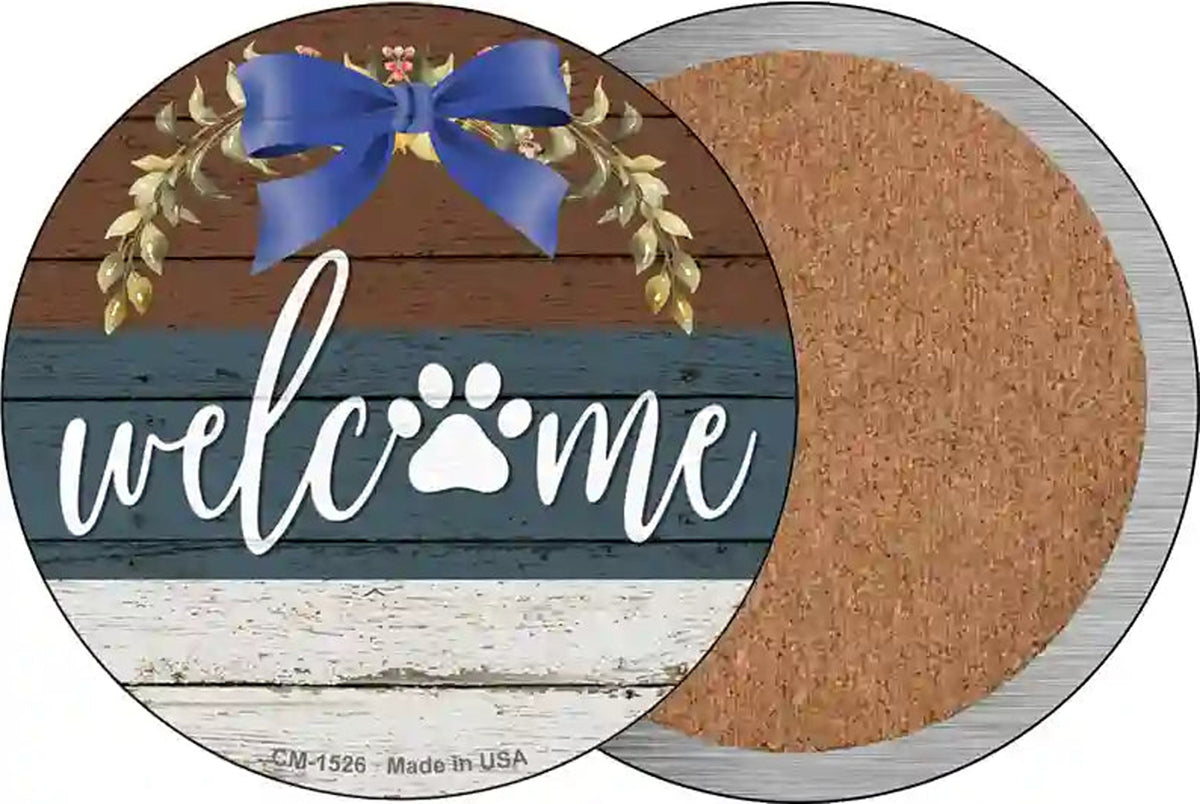 Welcome Paw Wreath Novelty Circle Coaster Set of 4