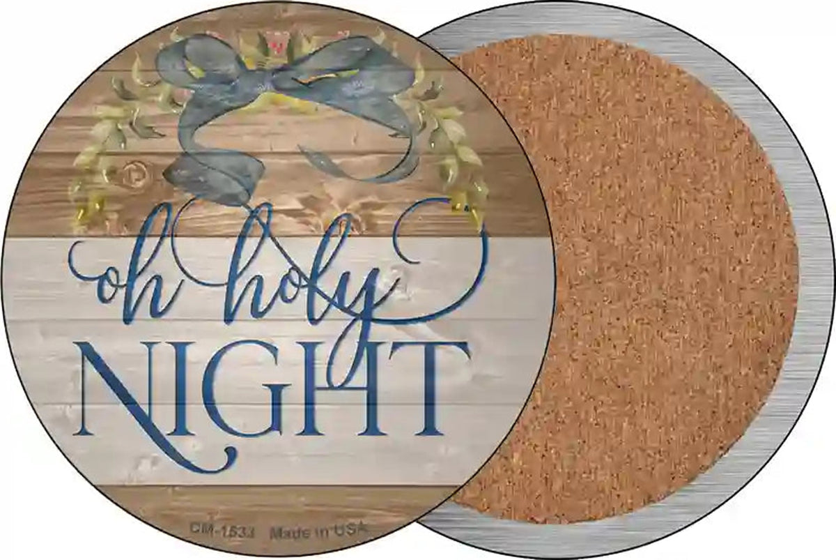 Oh Holy Night Bow Wreath Novelty Circle Coaster Set of 4