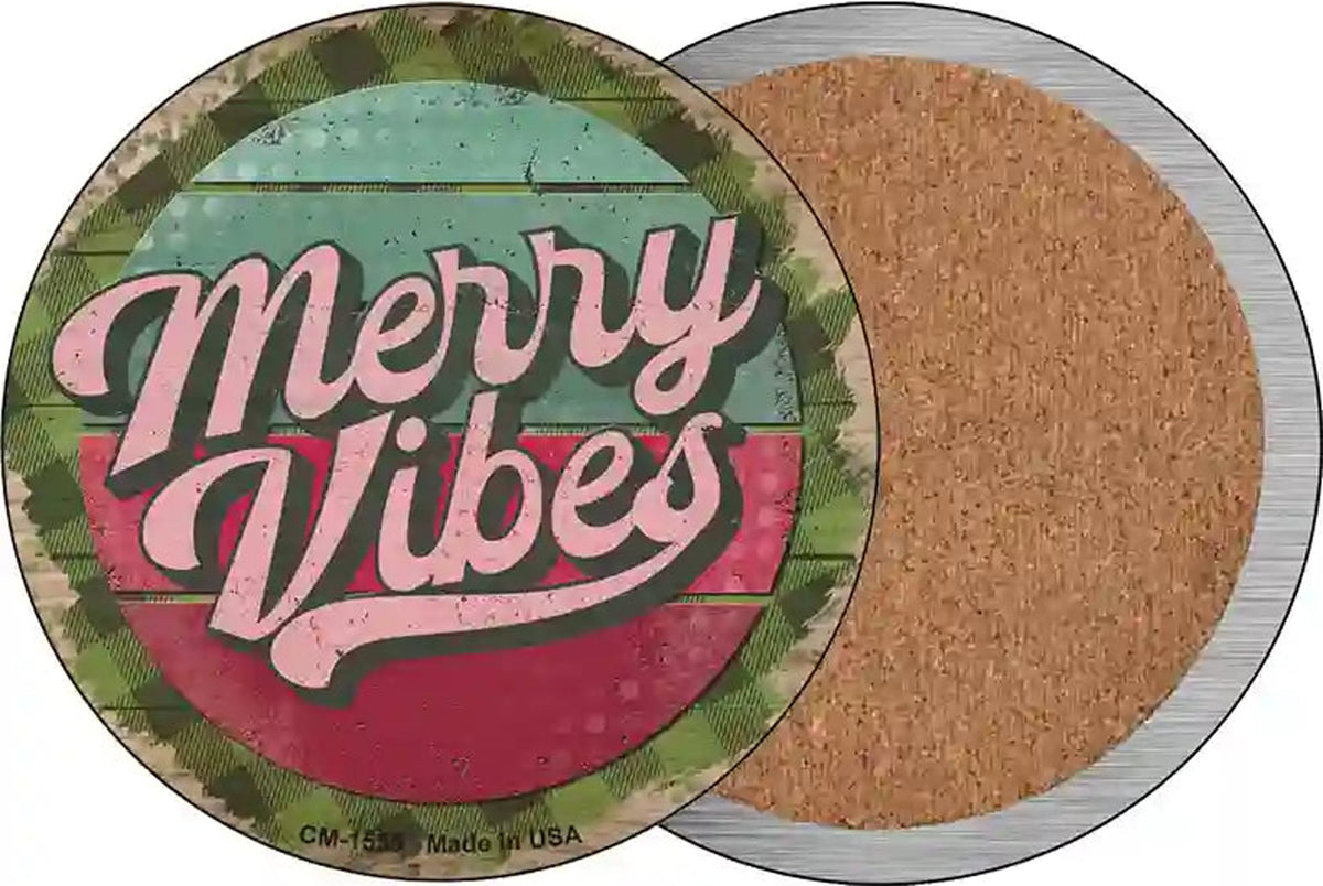 Merry Vibes Green Novelty Circle Coaster Set of 4