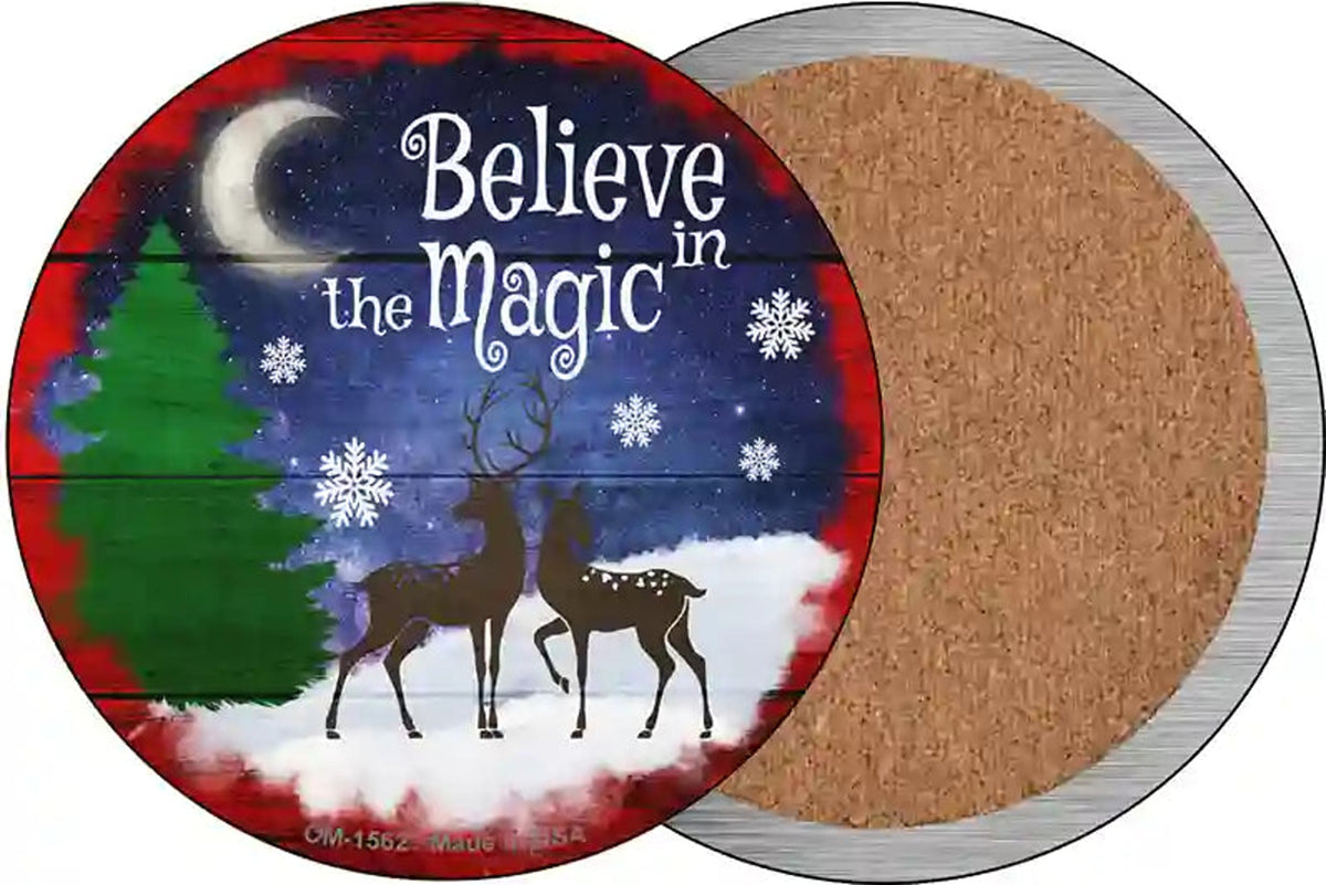 Believe in Magic Reindeer Novelty Circle Coaster Set of 4