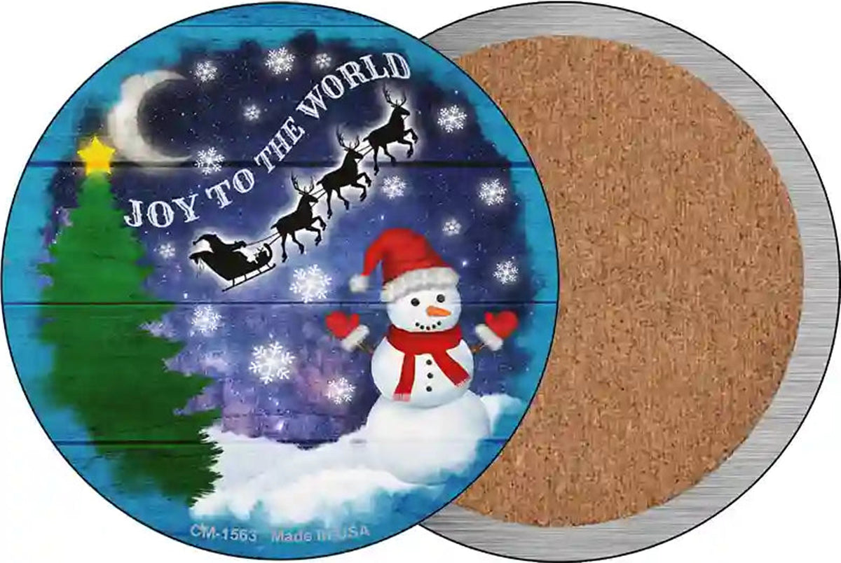 Joy to the World Snowman Novelty Circle Coaster Set of 4