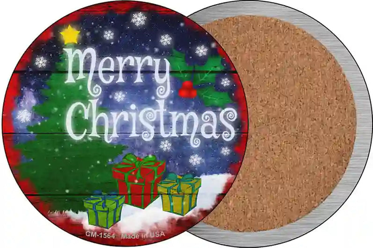 Merry Christmas with Presents Novelty Circle Coaster Set of 4