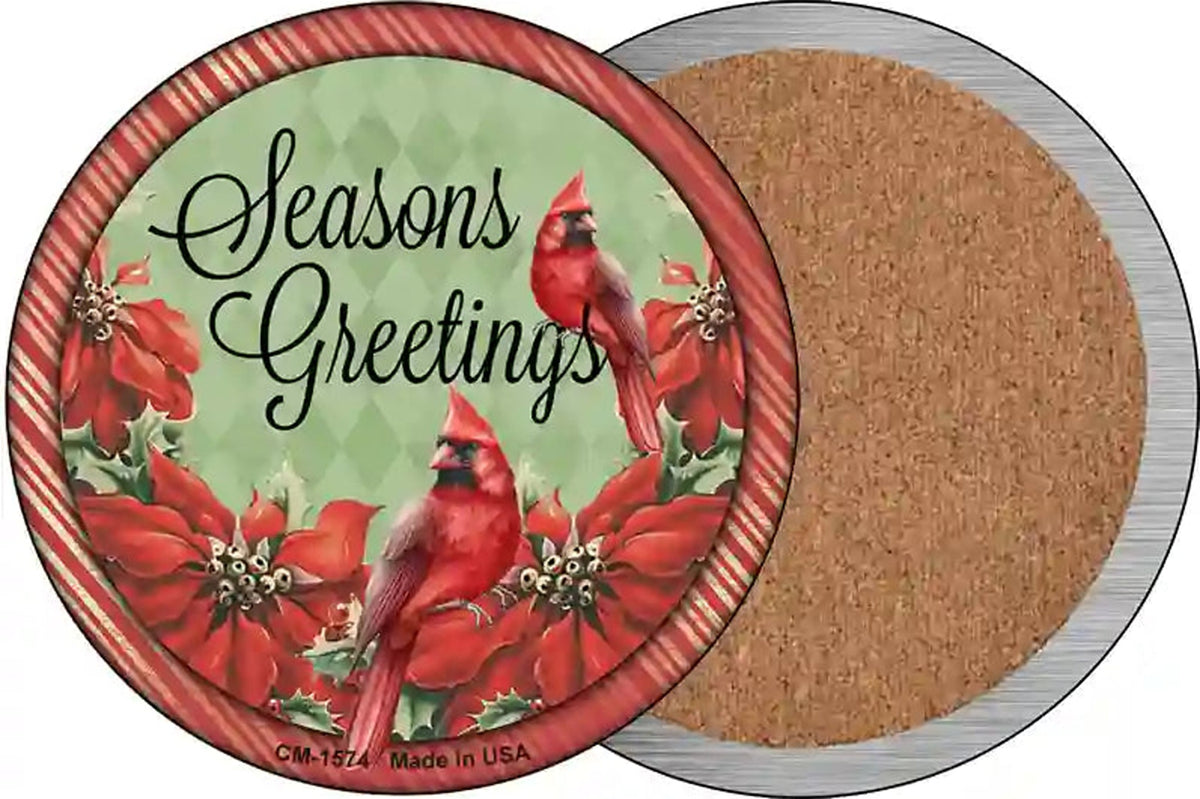Seasons Greetings Cardinal Novelty Circle Coaster Set of 4