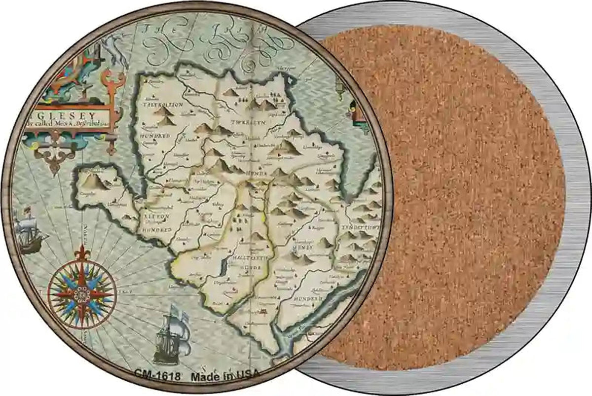 Isle of Anglesey Map Novelty Circle Coaster Set of 4
