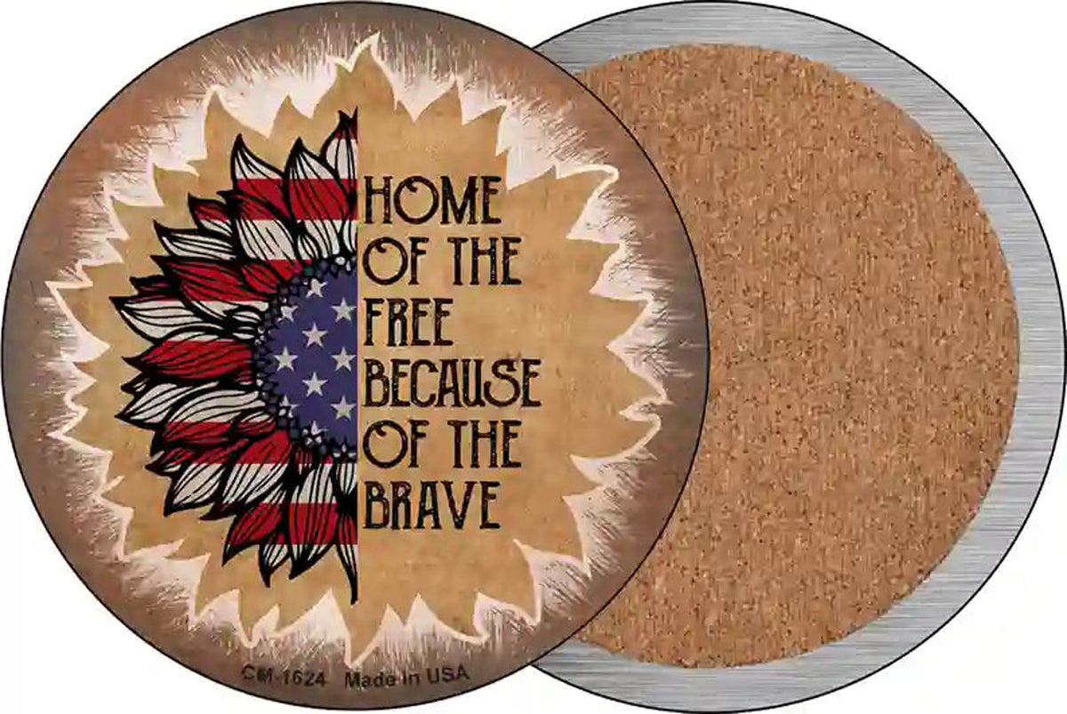 USA Flag Sunflower Home of the Free Novelty Circle Coaster Set of 4