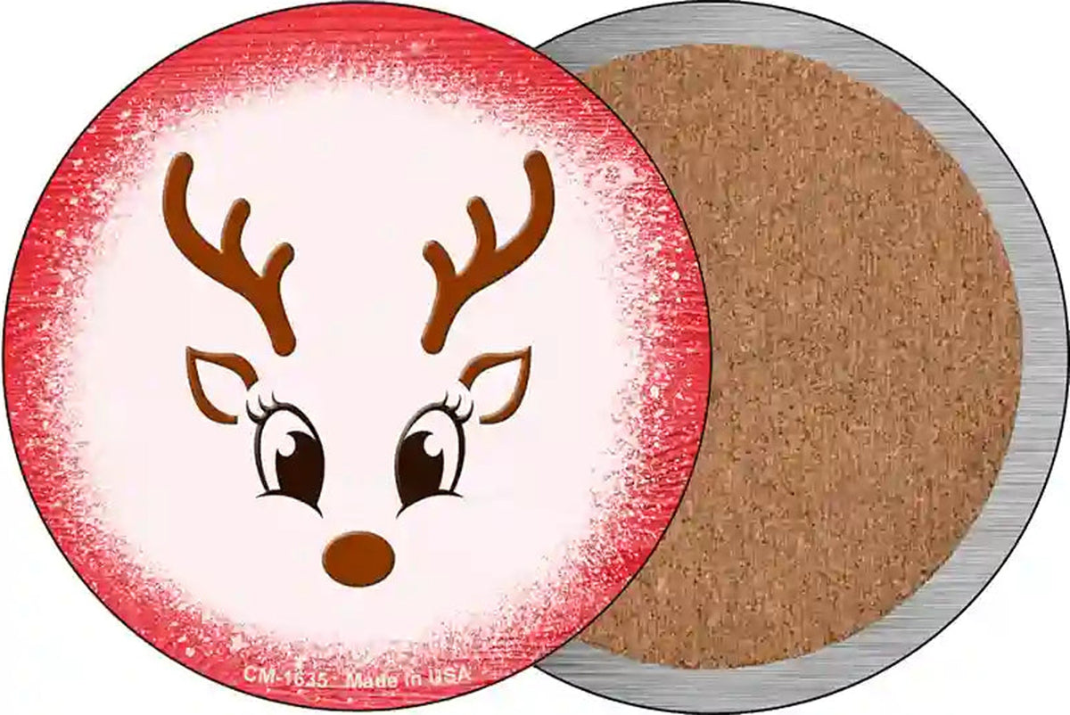 Red Reindeer Face Novelty Circle Coaster Set of 4