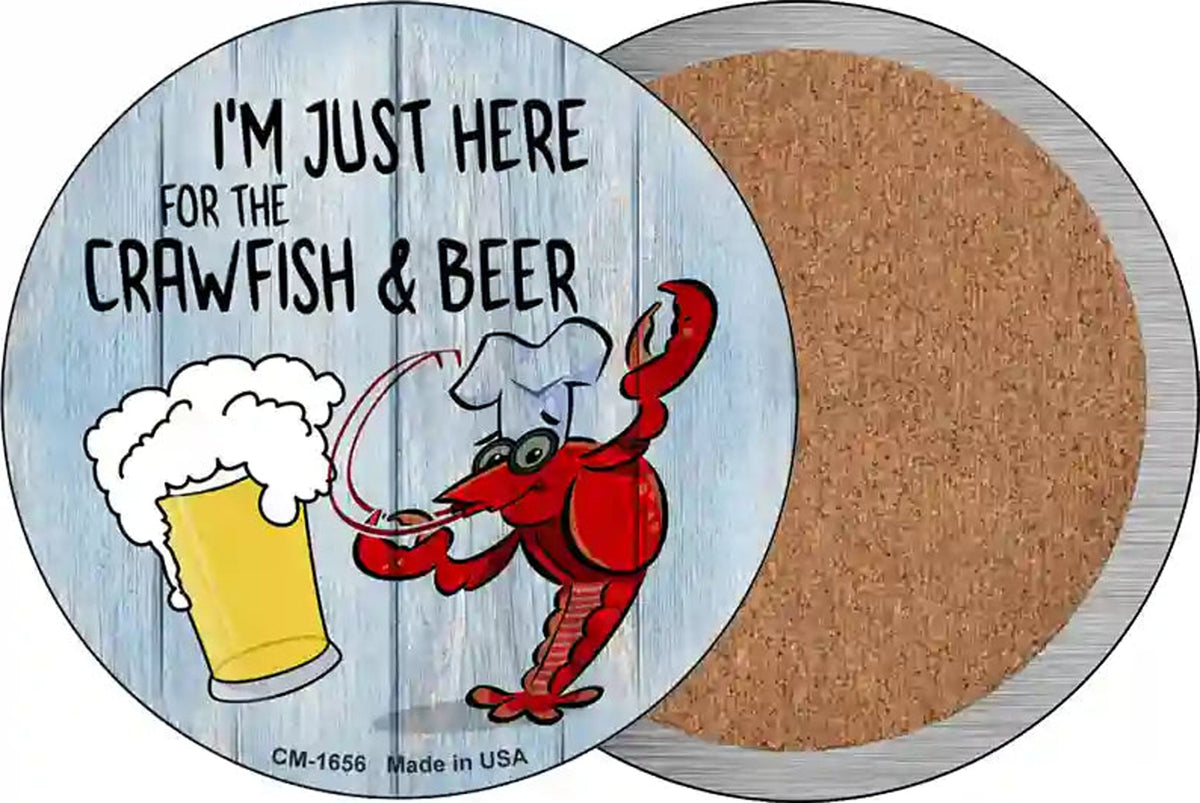Crawfish and Beer Novelty Circle Coaster Set of 4