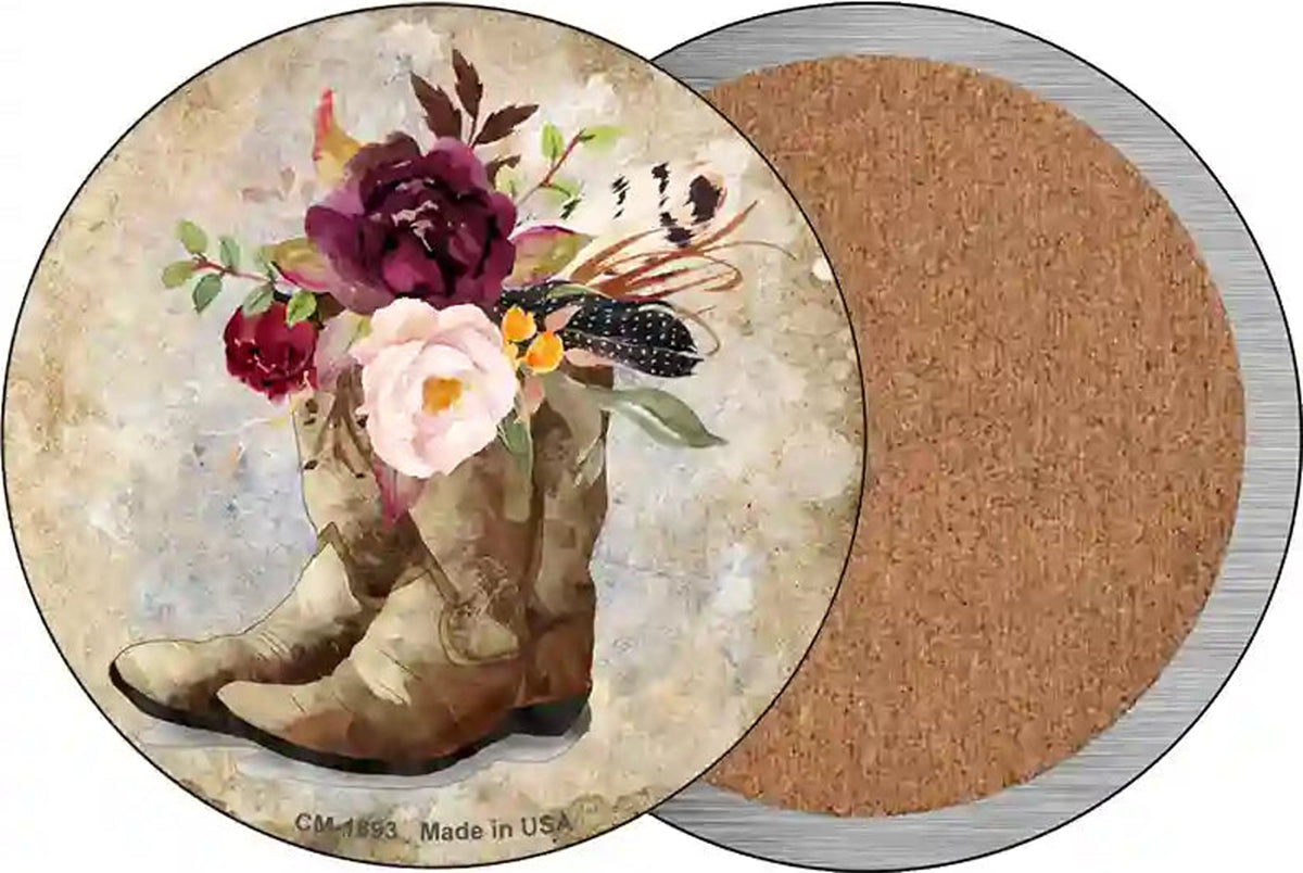 Flowers In Boots Novelty Circle Coaster Set of 4