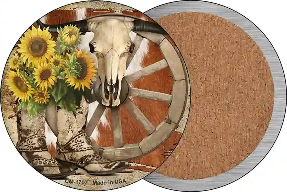 Boots Cow Skull Barn Novelty Circle Coaster Set of 4