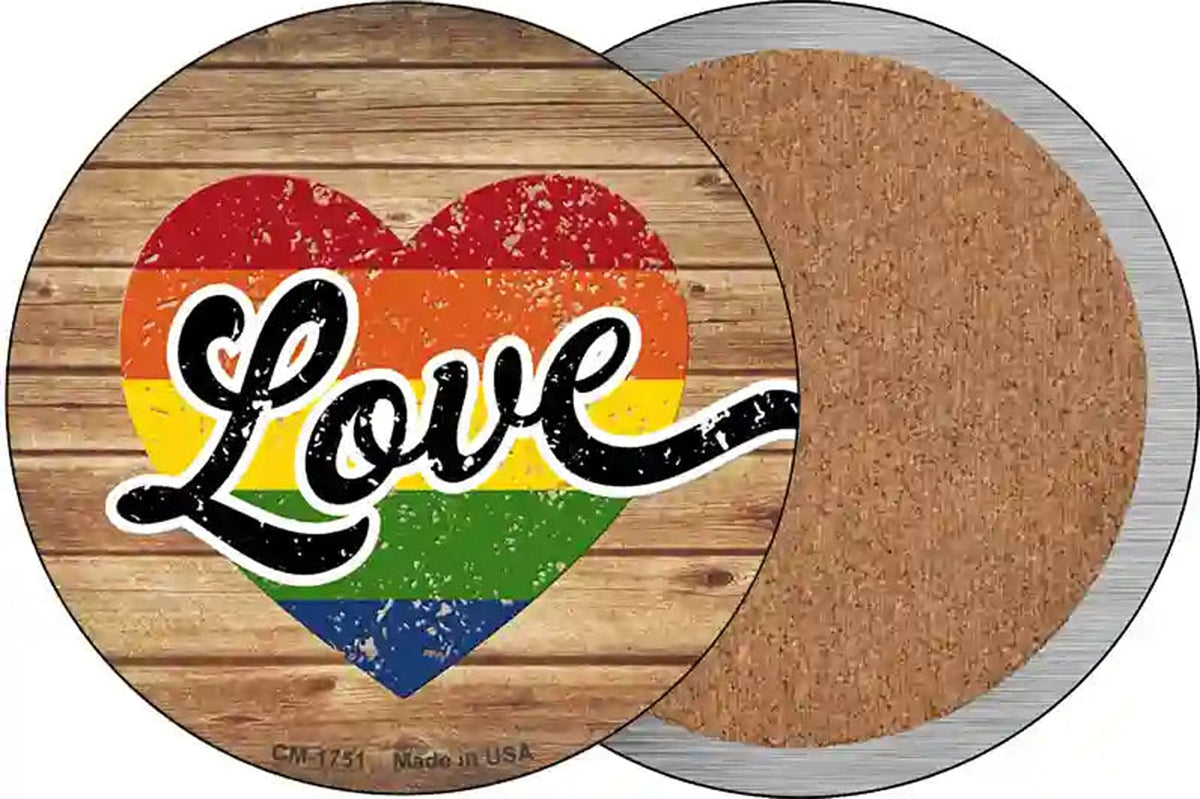 Love Heart On Wood Novelty Circle Coaster Set of 4