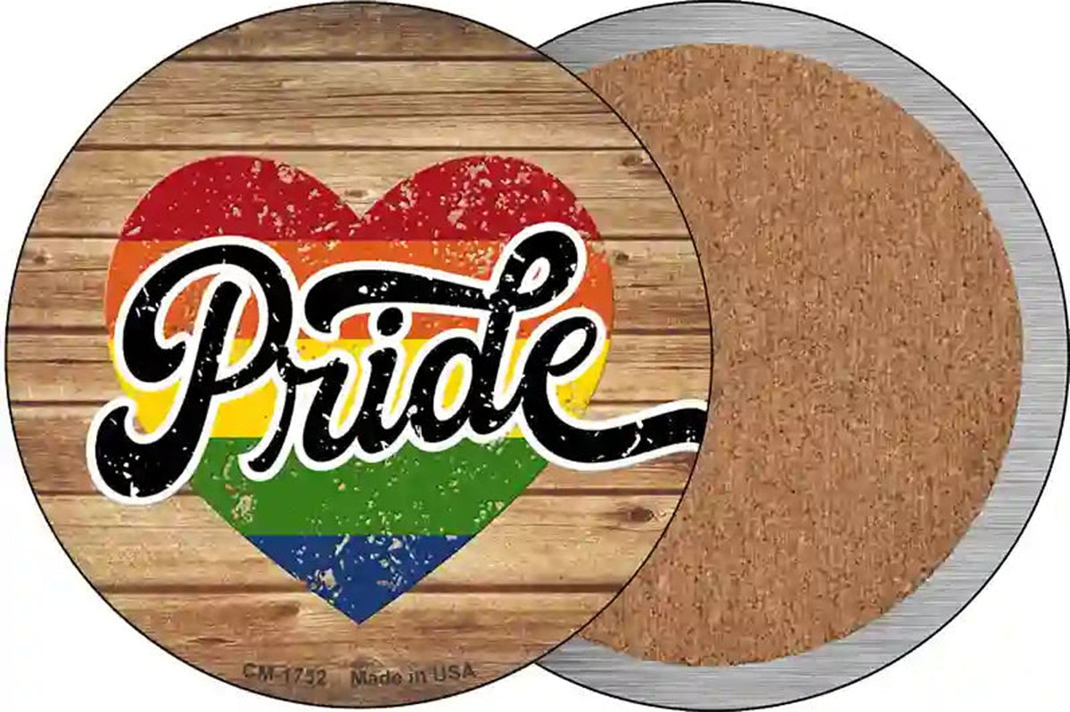 Pride Heart On Wood Novelty Circle Coaster Set of 4