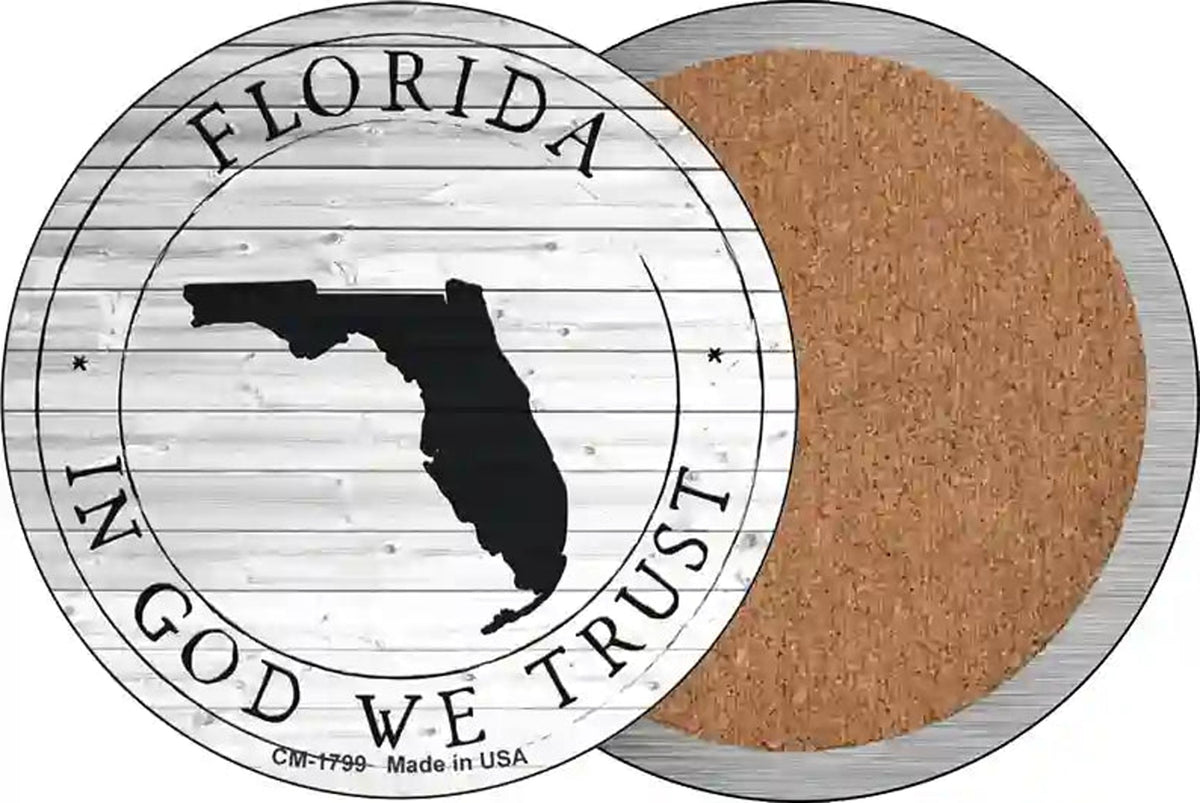 Florida In God We Trust Novelty Circle Coaster Set of 4