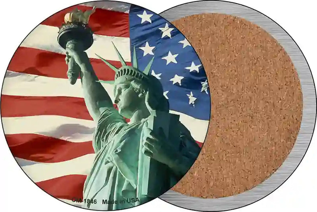 Lady Liberty American Flag Novelty Circle Coaster Set of 4