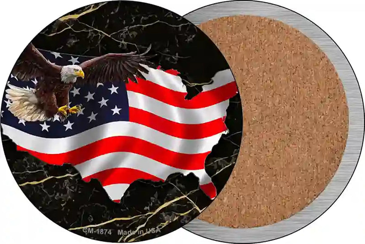USA Flag Outline Novelty Circle Coaster Set of 4
