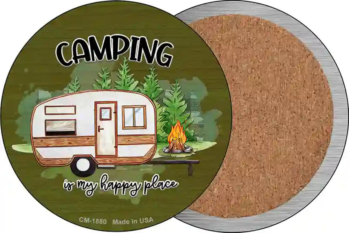 Camping Is My Happy Place Novelty Circle Coaster Set of 4