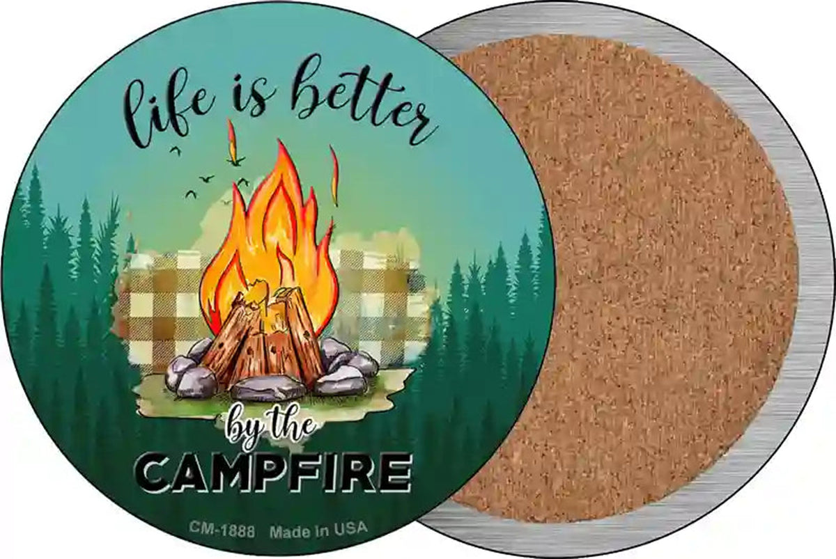 Better By The Campfire Firepit Novelty Circle Coaster Set of 4