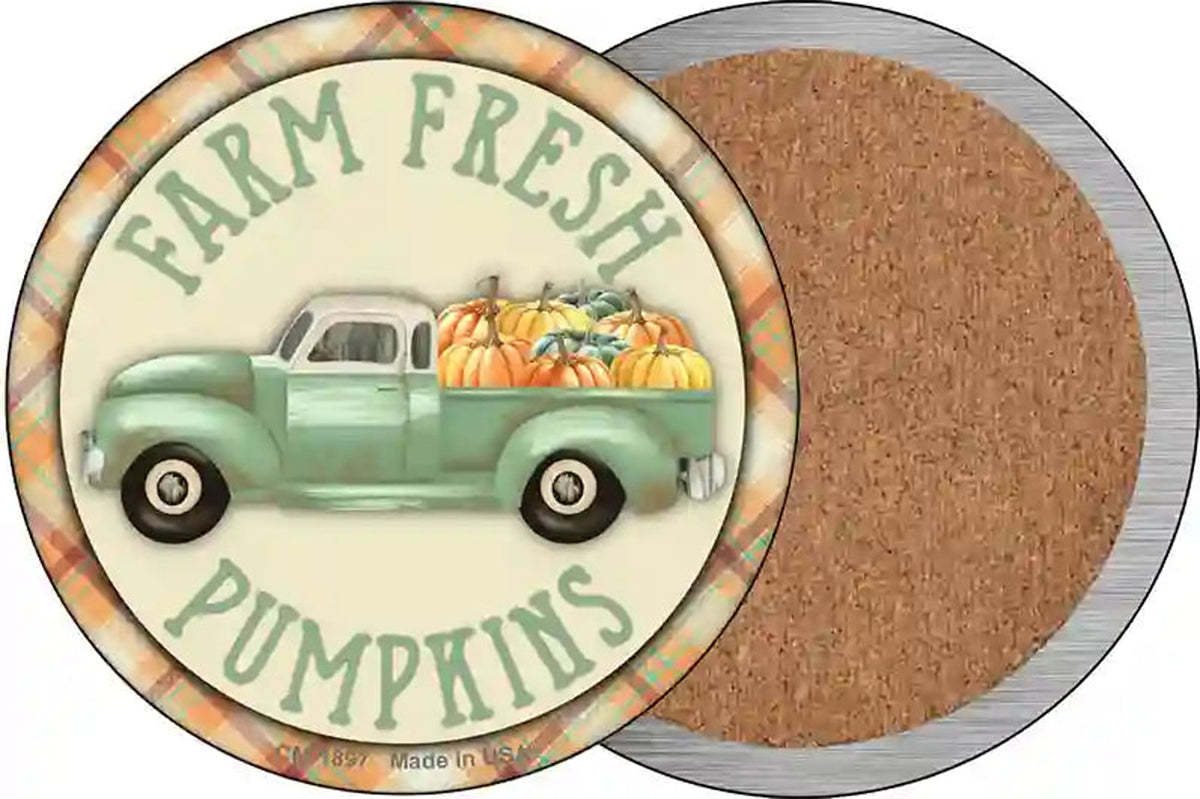 Farm Fresh Pumpkins Novelty Circle Coaster Set of 4