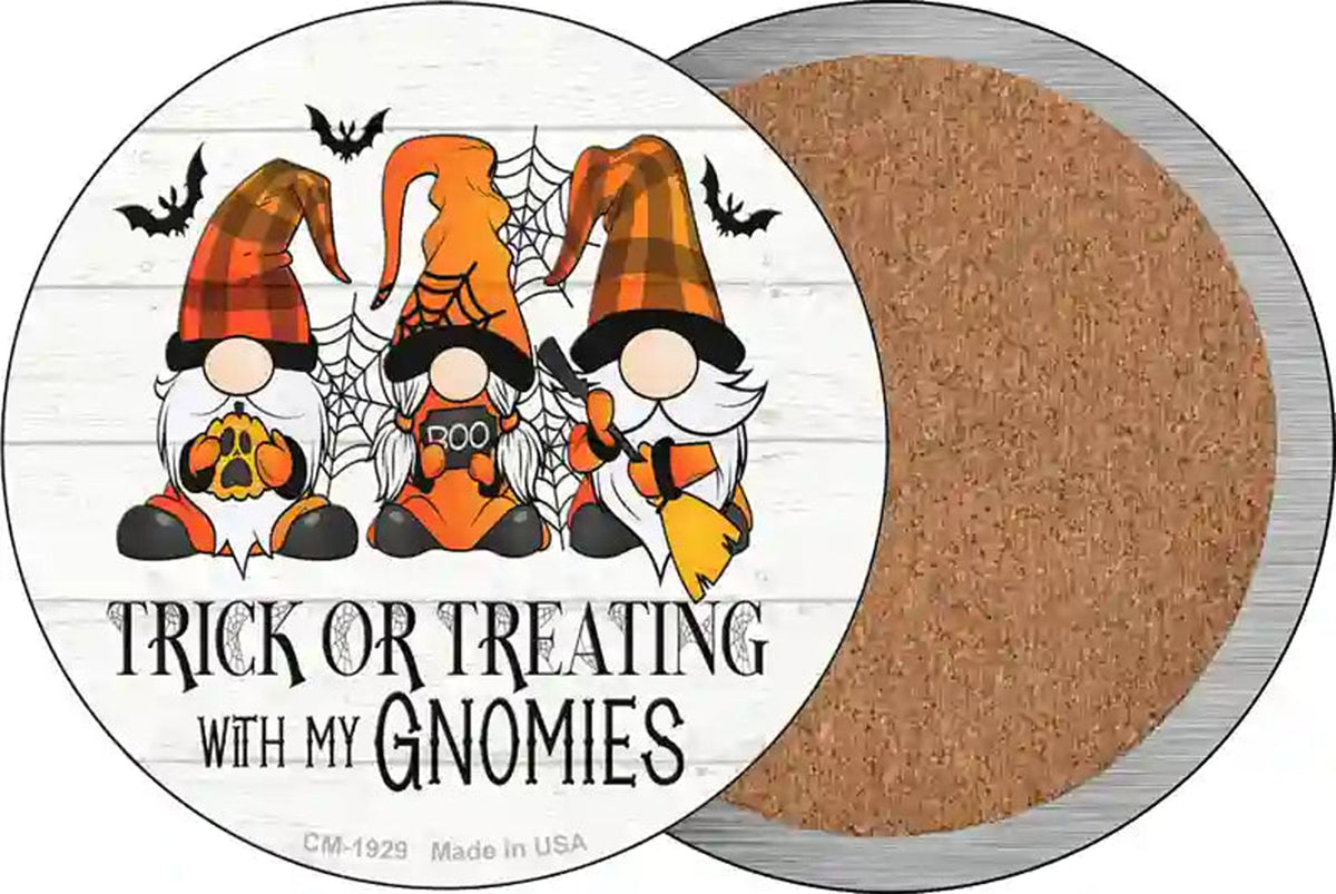 Trick Or Treating With My Gnomies Novelty Circle Coaster Set of 4