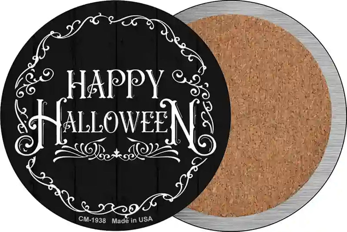 Happy Halloween Black Novelty Circle Coaster Set of 4