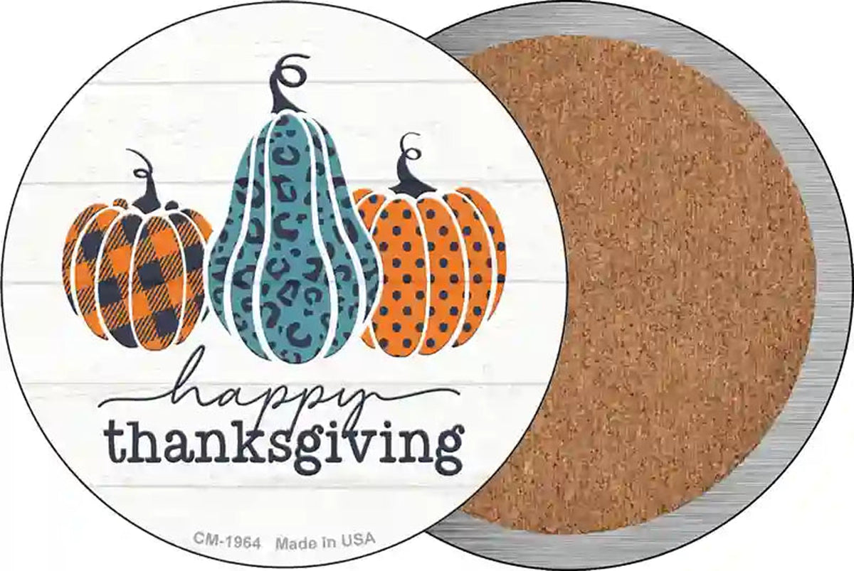 Happy Thanksgiving Pumpkins Novelty Circle Coaster Set of 4