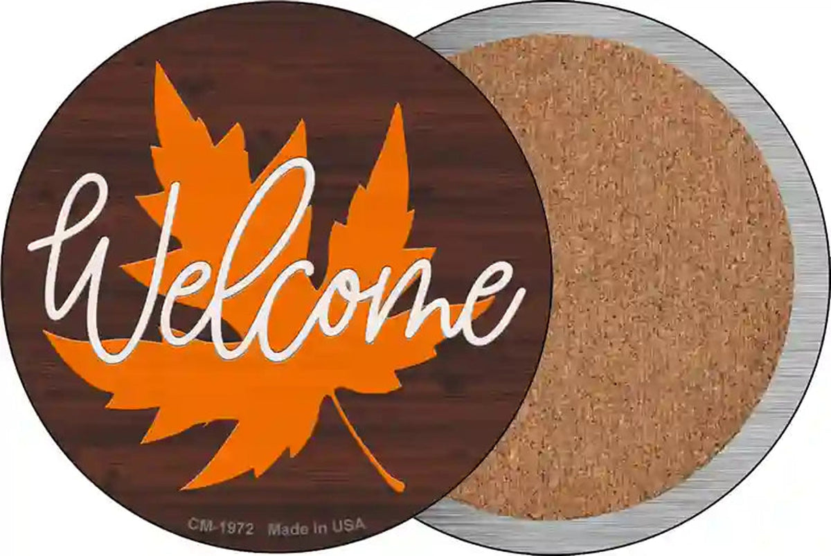 Welcome Leaf Novelty Circle Coaster Set of 4